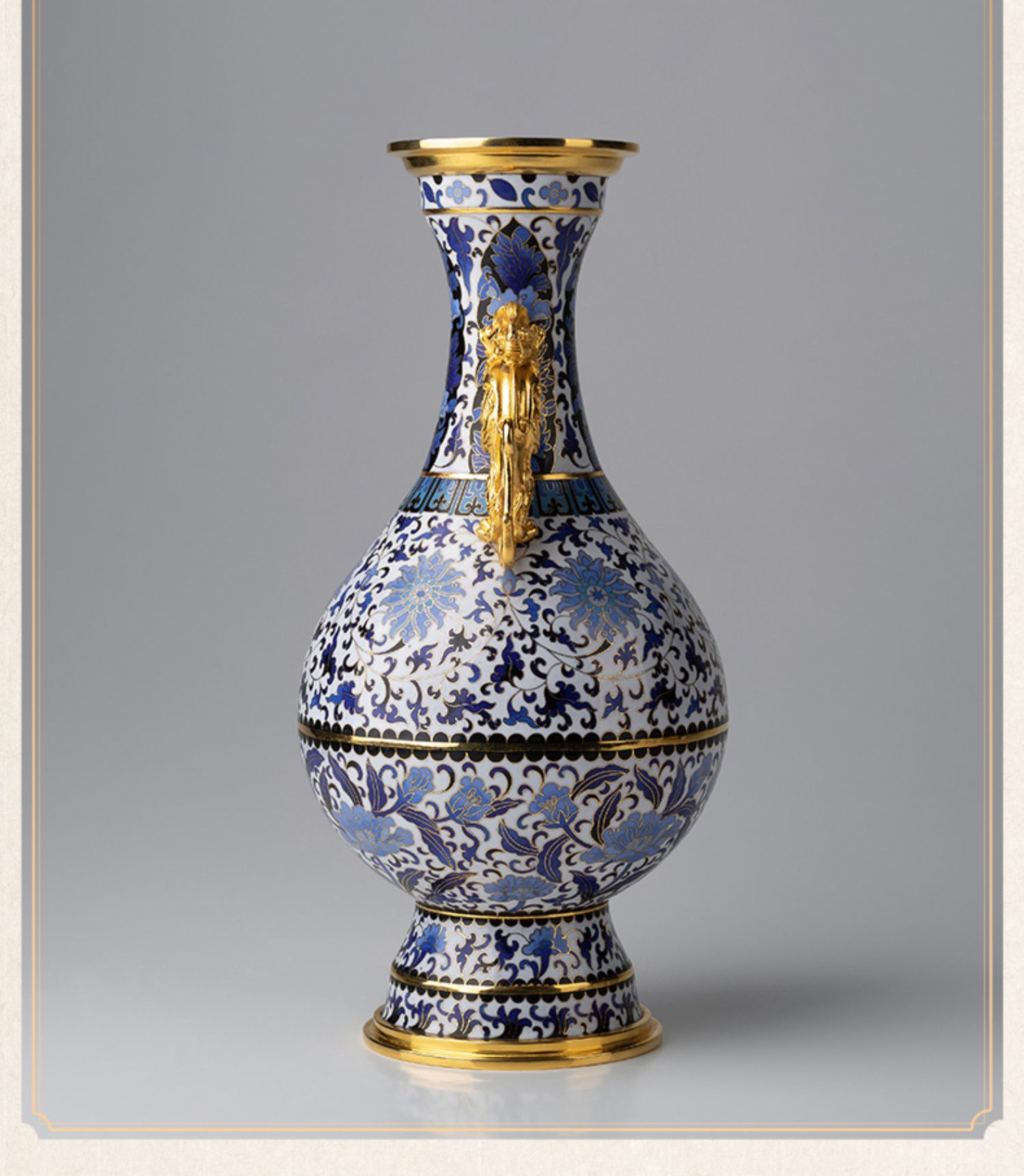 铜师傅 新中式全铜景泰蓝龙耳瓶青瓷色家居客厅花器