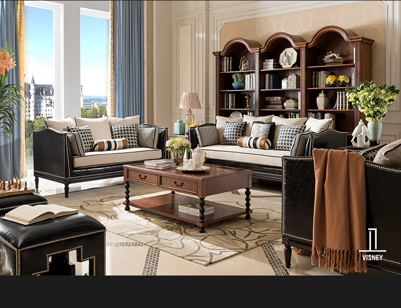 欧式真皮布艺沙发组合美式轻奢简约别墅客厅实木沙发整装m6-单品-美间
