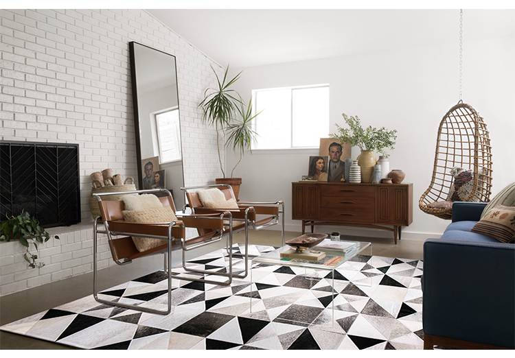 轻奢美式北欧风简欧式客厅地毯卧室沙发牛皮地毯可定制尺寸图片-美间