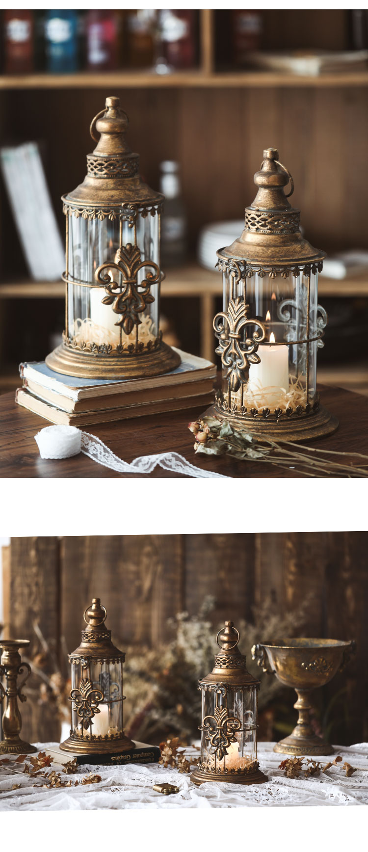 七茉家居 qimo home 法式铁艺手提户外烛台