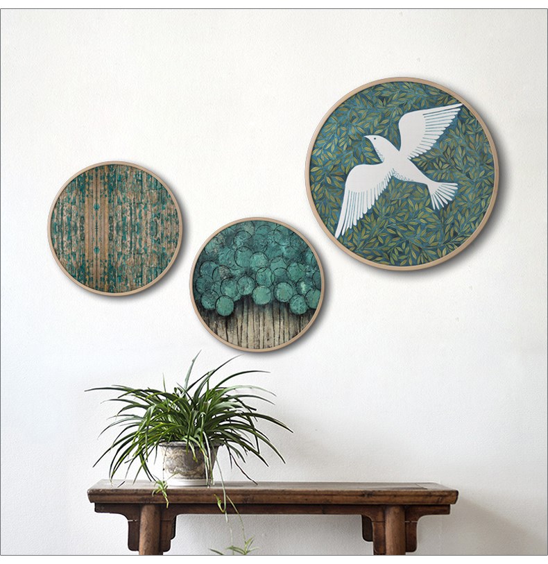 北欧装饰画客厅餐厅卧室新中式挂画客栈民宿文艺小清新绿植圆形画