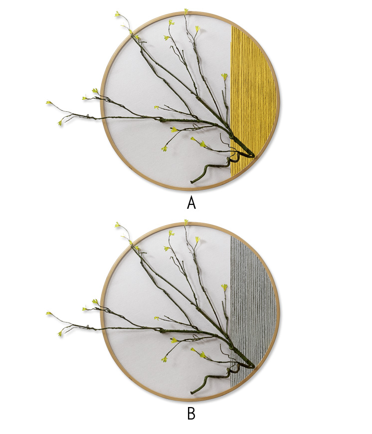 现代新中式手工实物壁画立体挂画仿真树枝客厅卧室床头圆形装饰画
