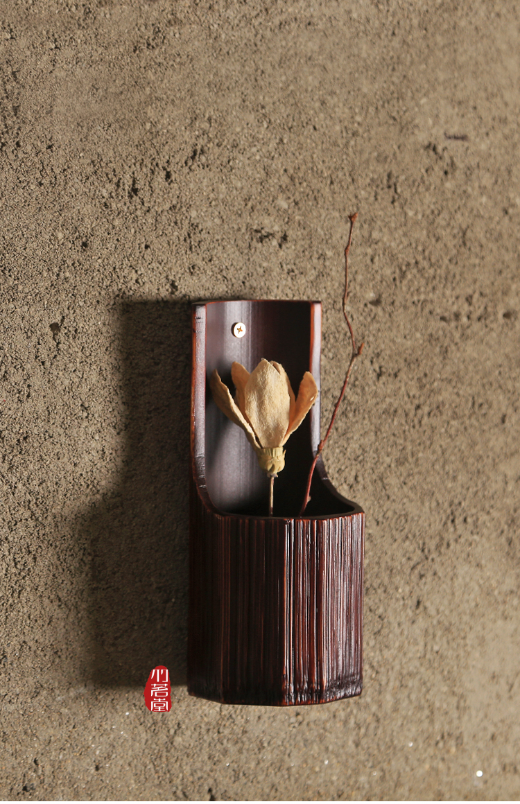 复古竹筒花器 日式花瓶花盆水培花架 禅意家居茶道竹摆件多肉植物