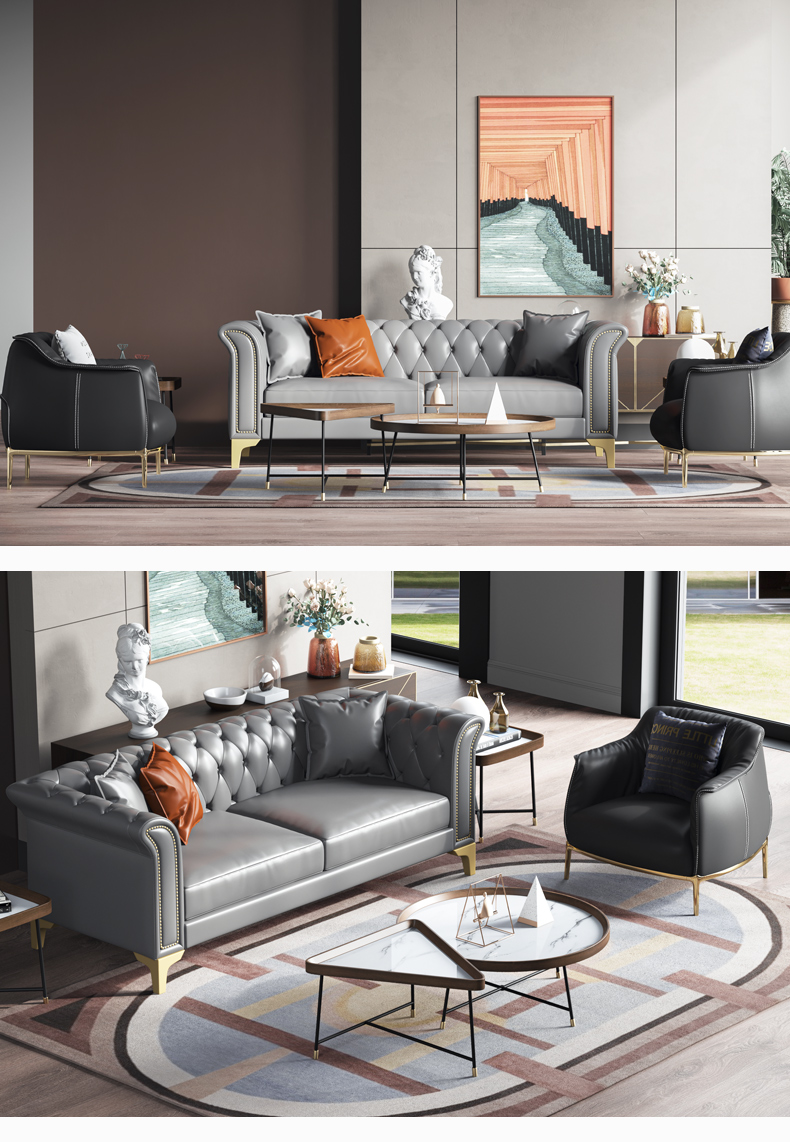 洛品家具 现代简约真皮客厅整装小户型轻奢可定制双人沙发