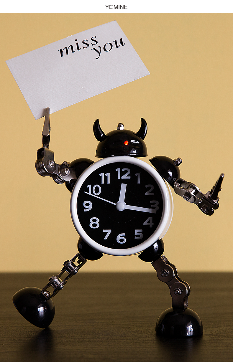 优米纳 金属机器人闹钟创意儿童房静音闹钟家居装饰床头柜摆件