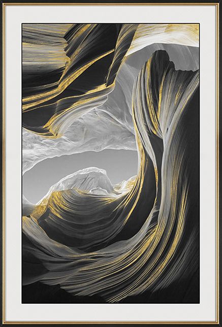 芒姿 现代金色线条岩石抽象画