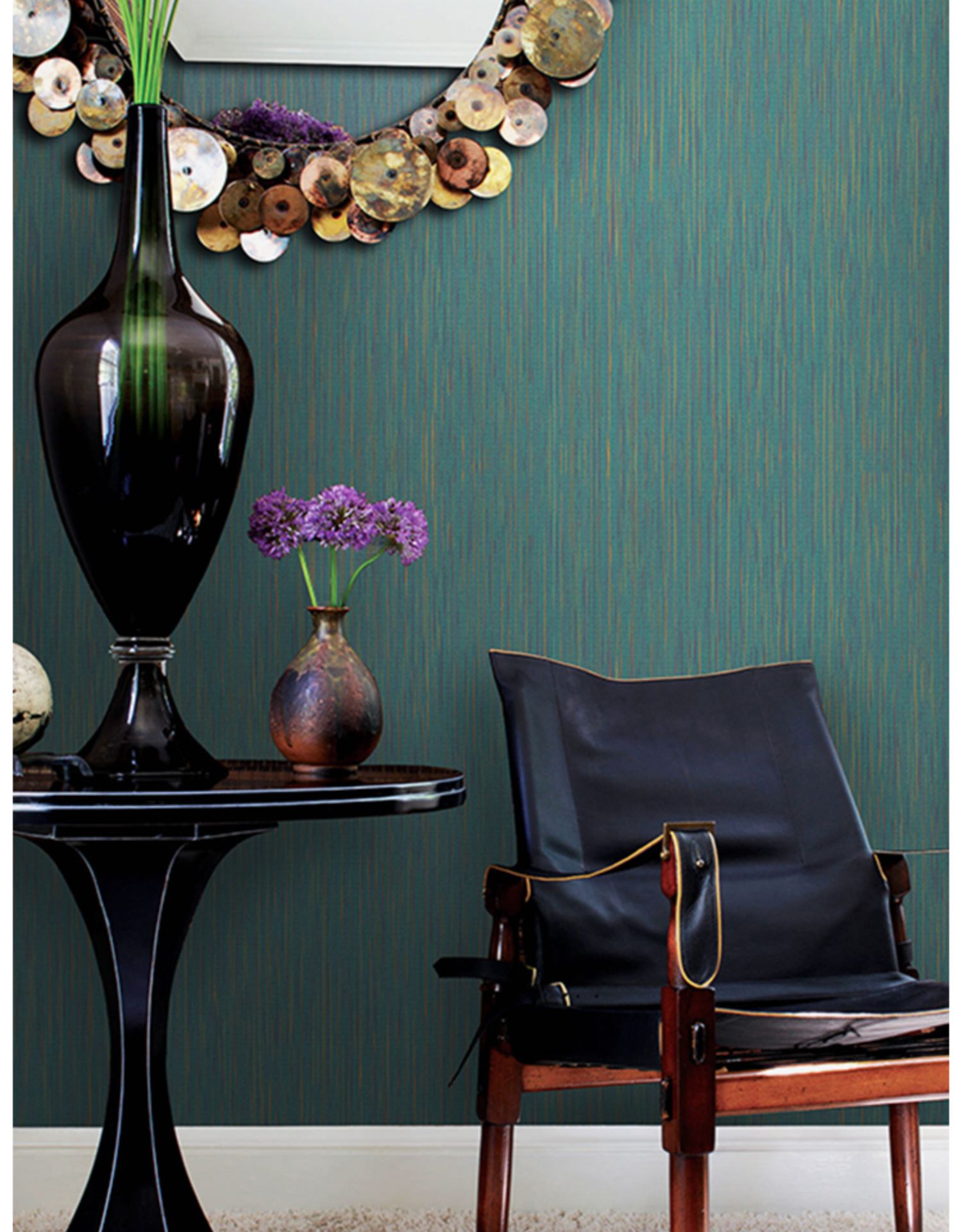 艺速 简约纱线无纺布墙纸深色条纹墙布素色客厅背景墙壁纸织雨