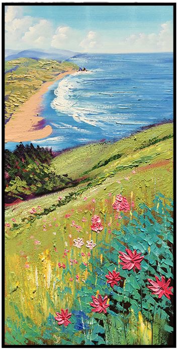 面朝大海 春暖花开 原创纯手绘油画 现代风景竖版玄关走道装饰画