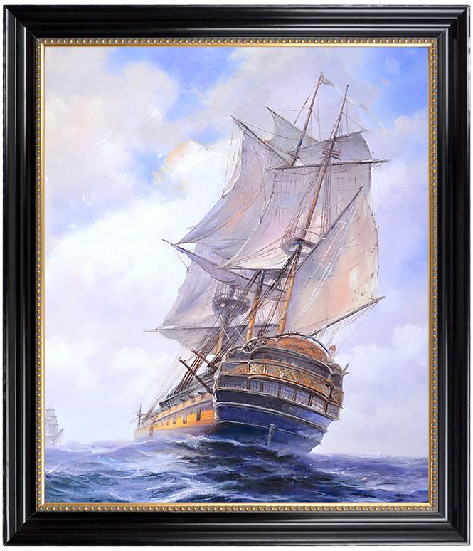 唯艺汇海景帆船手绘油画竖版玄关简约装饰画沙发背景办公室装饰画