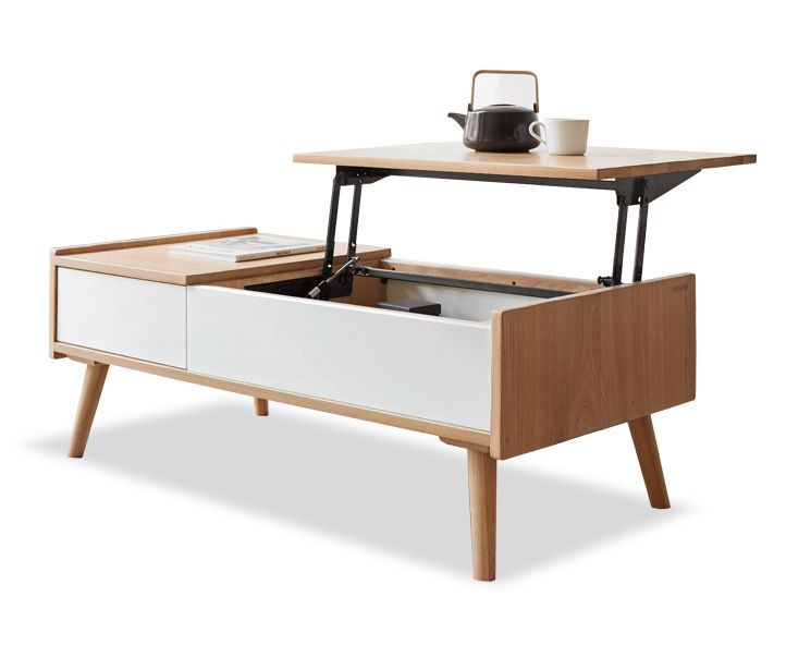 源氏木语 现代简约实木升降茶几