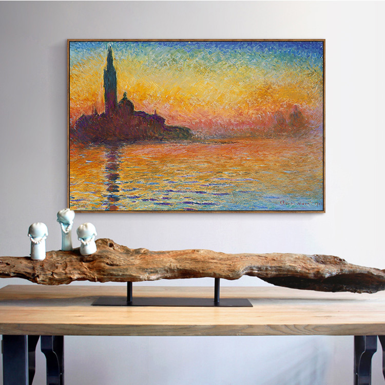 lilili映画莫奈客厅横幅挂画印象派装饰画莫奈油画日出客厅餐厅画装饰