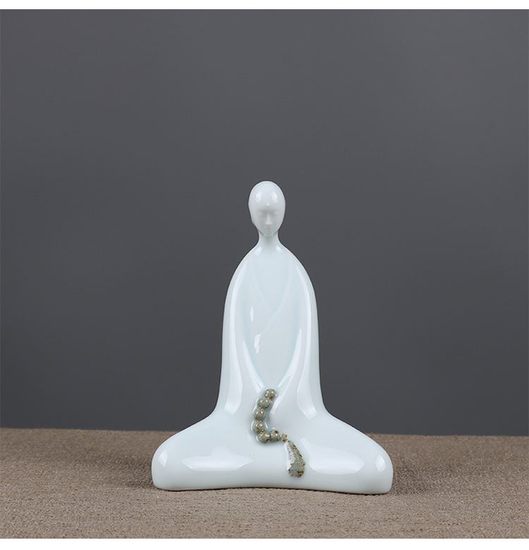 锦朝 新中式青瓷禅意佛小摆件 样板房家居客厅茶室书房柜软装饰品