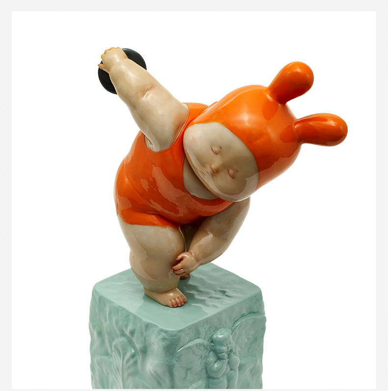 稀奇艺术瞿广慈雕塑《掷铁饼baby》可爱桌面艺术品摆件