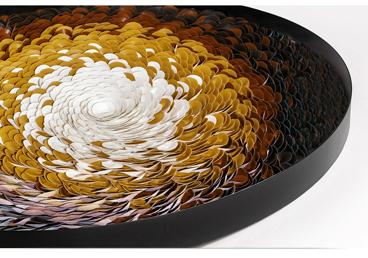 后现代抽象皮革手工拼贴立体挂画圆形金属玄关过道软装客厅装饰画