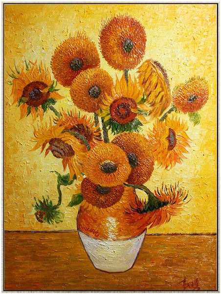 梵高名画向日葵手绘油画客厅卧室餐厅欧式美式三联花卉手工装饰画