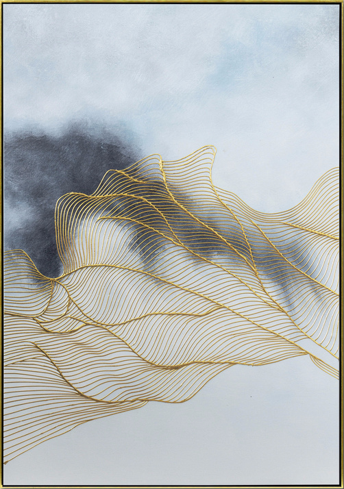 抽象沙发背景墙挂画金色线条山水客厅油画玄关过道装饰画手绘壁画