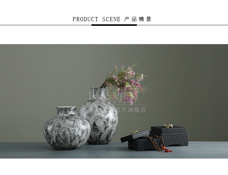 手绘藤蔓纹小口圆肚子陶瓷花瓶器 客厅玄关电视柜家居装饰品摆件