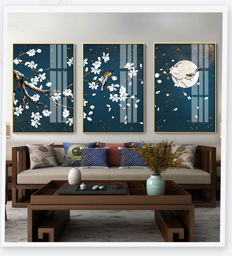 saumur新中式壁画客厅挂画招财风水梅花图沙发背景墙装饰画组合画