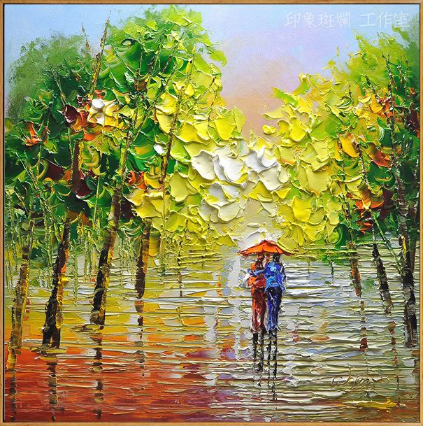陈杰原创刀画 风雨同行 双联手绘油画 结婚情侣生日礼物婚房画
