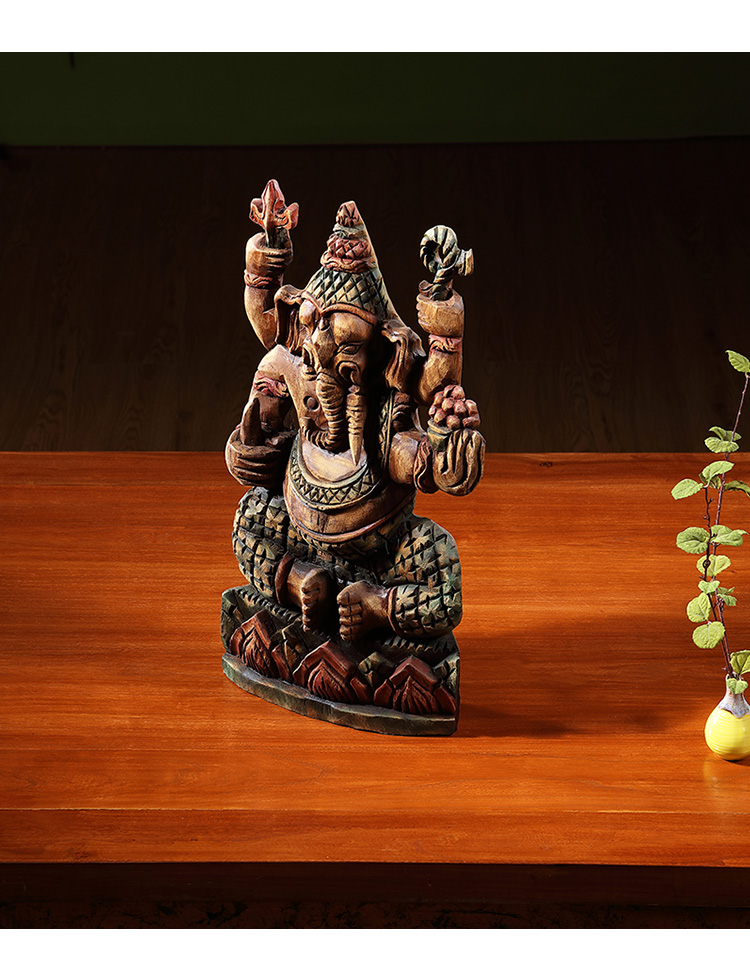 泰域象鼻神泰国财神摆件泰国手工木雕工艺品东南亚会所酒店装饰品