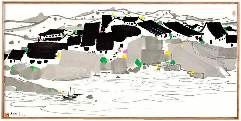 现代新中式吴冠中国画荷塘荷花客厅装饰画横幅挂画