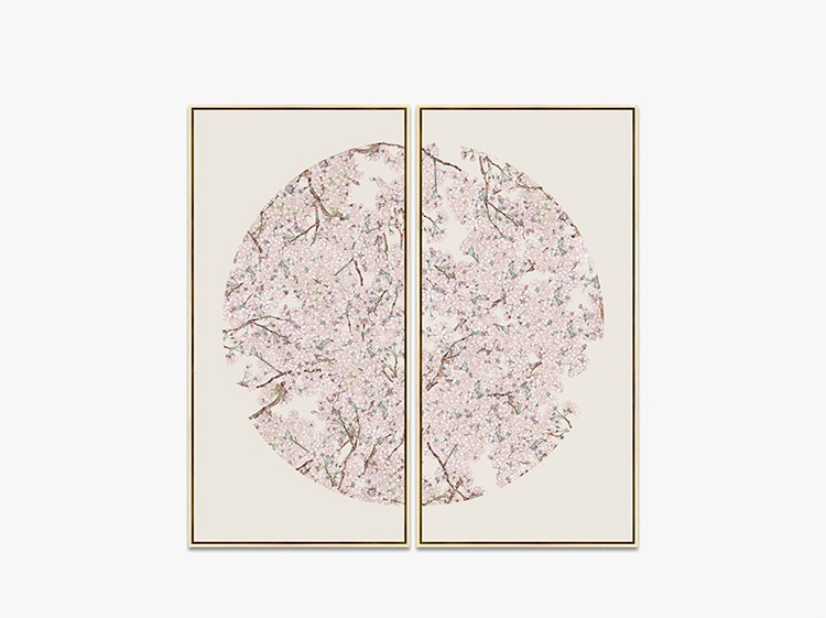 樱花手绘工笔现代装饰画新中式国画写真喷绘画客厅玄关餐厅卧室画