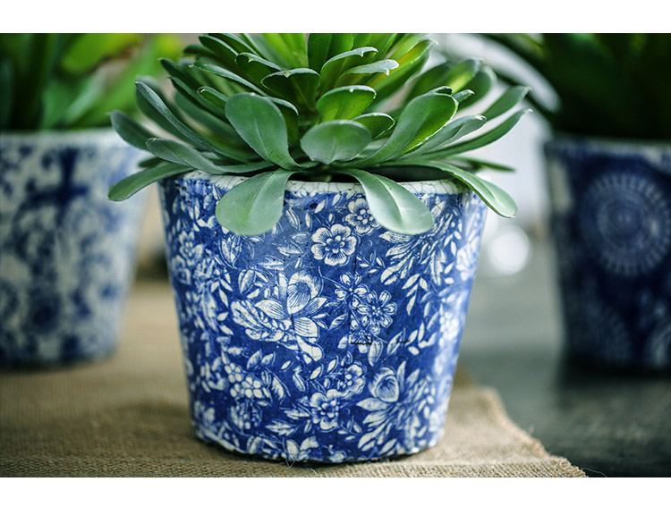 收获小屋 新中式复古青花花纹陶土裂纹花盆户外园林花器
