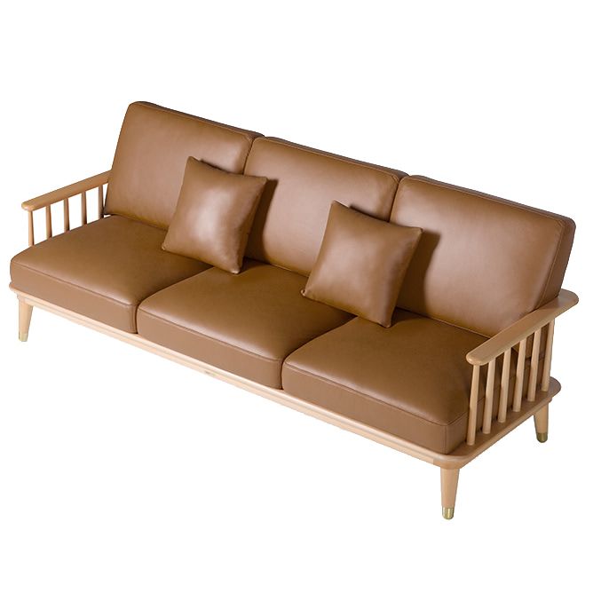 铜师傅 现代戈雅榉木真皮实木客厅小户型三人沙发