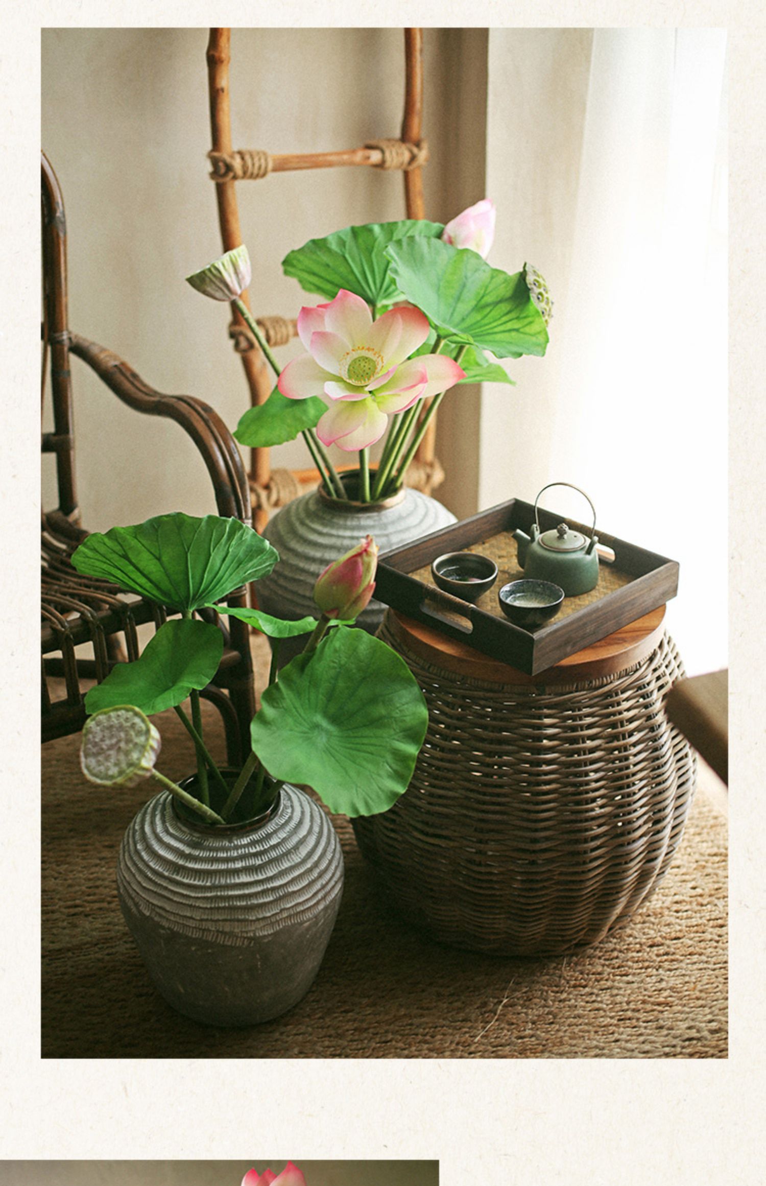 七茉家居 qimo home 现代仿真荷花荷叶套装莲蓬花瓶组合客厅摆放花艺