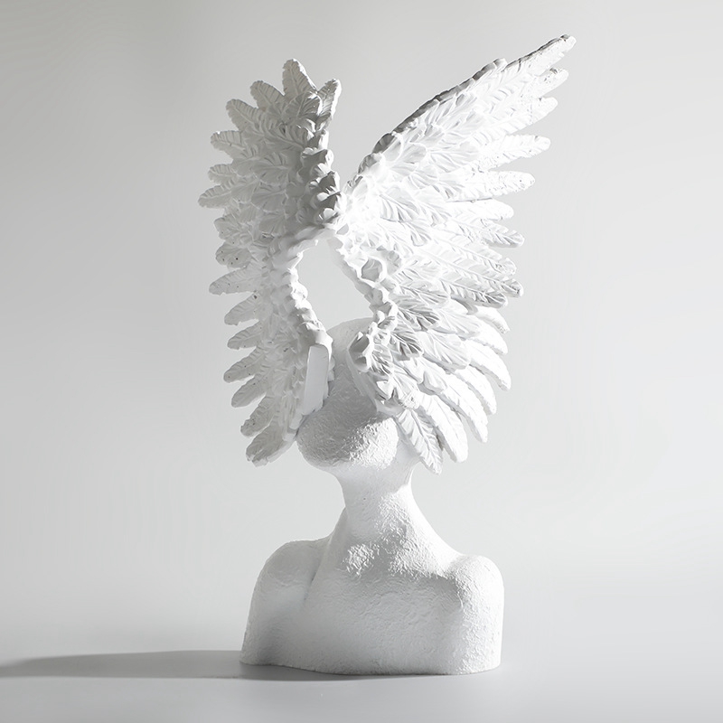 汇创名品 北欧轻奢家居装饰天使翅膀人像雕塑软装简约白色树脂人物
