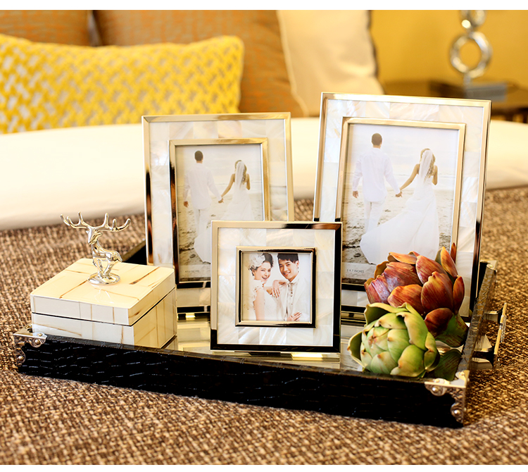 欧式样板间卧室床头摆件 高品质结婚礼物金属贝壳摆台相框6寸 7寸