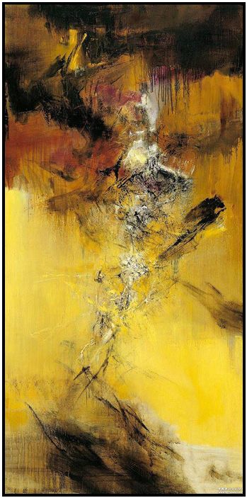 赵无极 纯手绘油画 现代抽象新中式名画客厅玄关竖版挂画装饰画