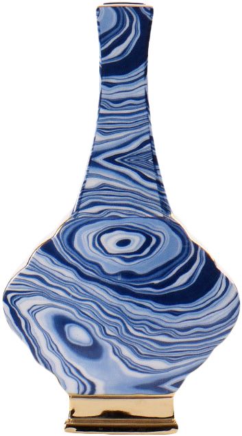 轻奢北欧镀金蓝色条纹陶瓷花瓶插花酒店客厅现代中式花艺花器摆件