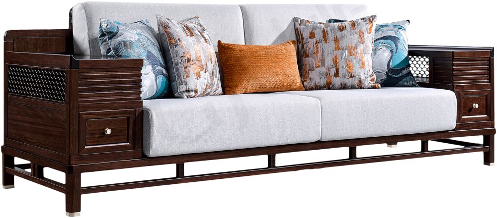 恒久 新中式棉麻客厅三人位沙发