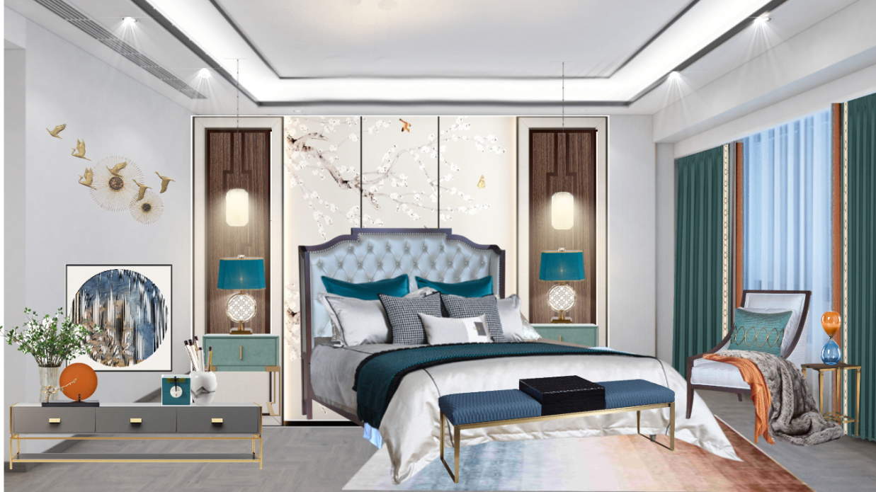 【新中式-主卧】软装方案-新中式软装方案-软装搭配方案/2021-美间