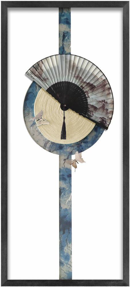 新中式扇子禅意装饰画客厅玄关沙发背景墙茶室酒店三联立体挂画