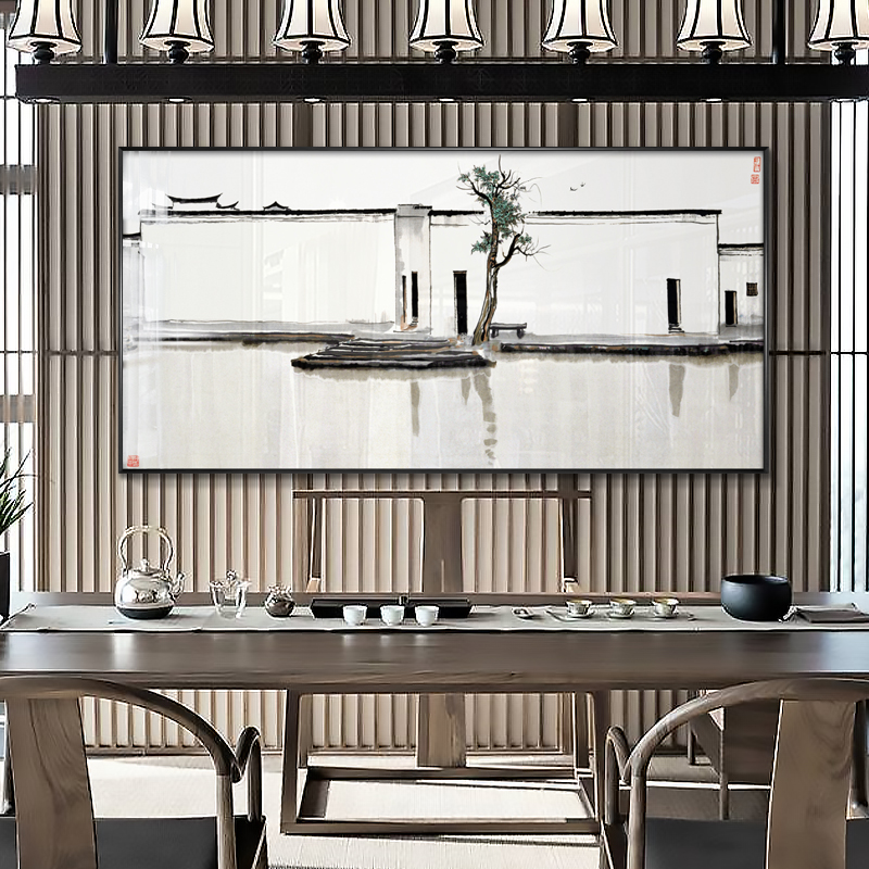 新中式现代装饰画沙发背景墙三联组合挂画江南水乡客厅墙面壁画