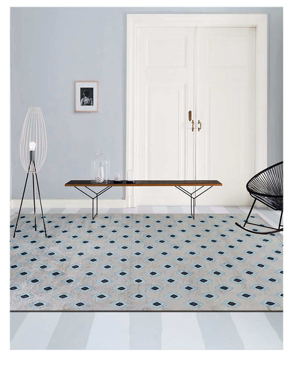 麦克罗伊 北欧风蓝色圆点客厅进口羊毛沙发茶几垫卧室地毯