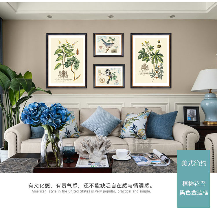 客厅沙发背景墙画美式装饰画组合美式建筑挂画现代美式挂画玄关画-美间设计