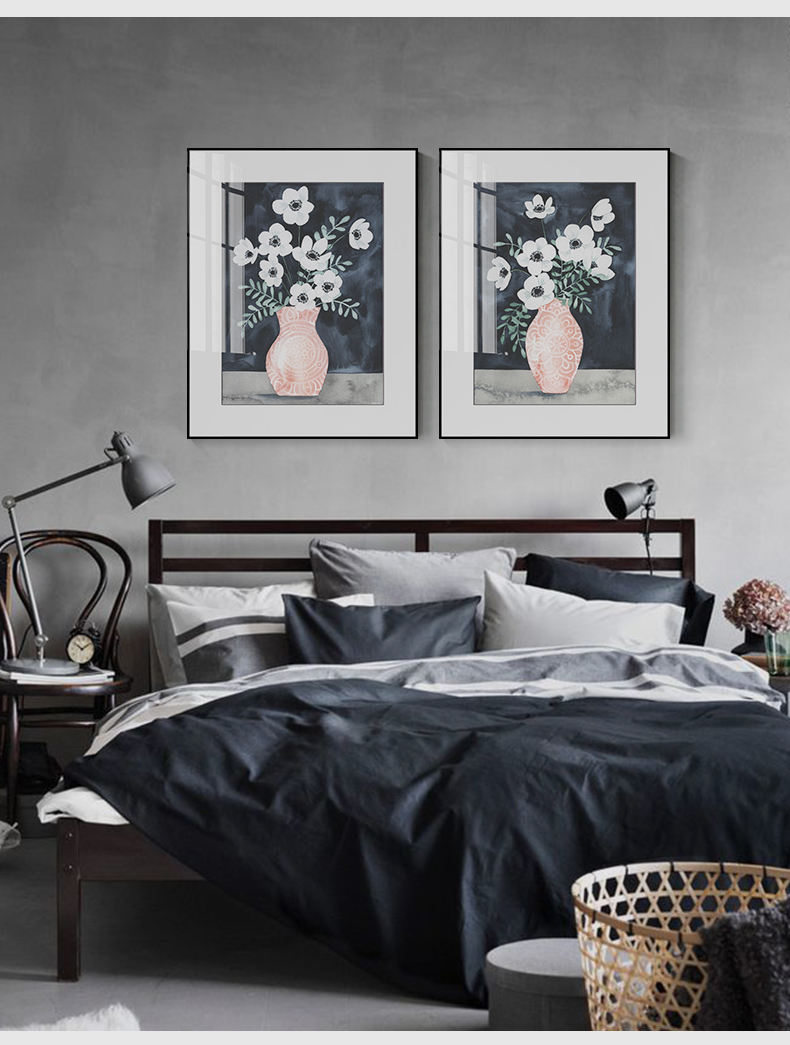 小清新插花女孩装饰画 北欧卧室挂画客厅沙发背景墙壁画粉色花瓶