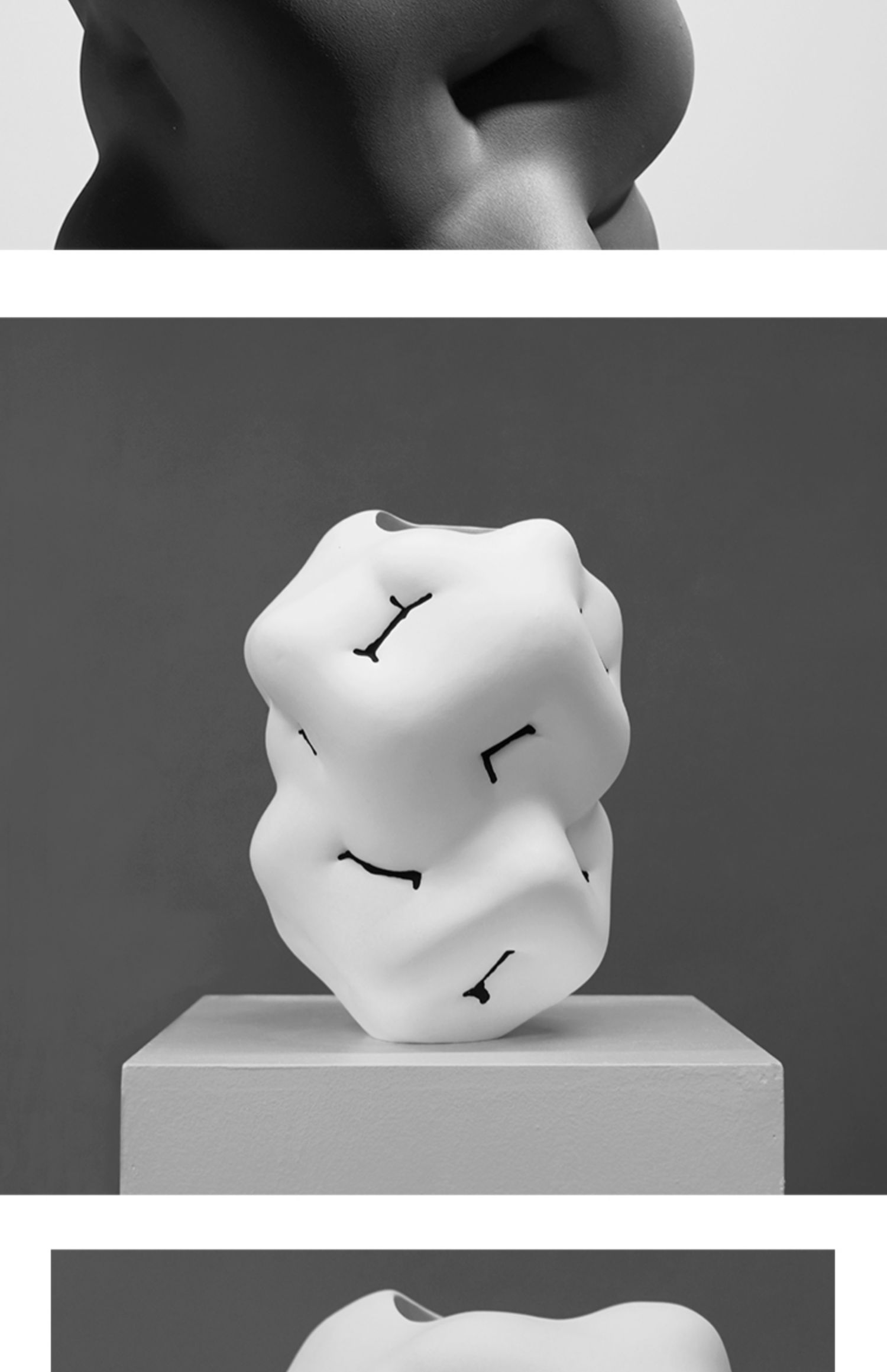 纳茉 现代简约黑白陶瓷创意抽象艺术插花花器