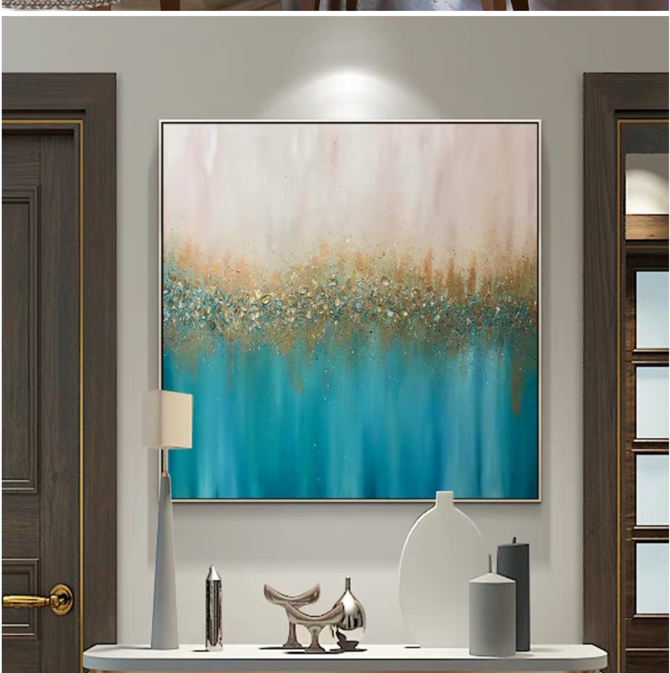 四角现代抽象壁画客厅玄关装饰画走廊过道挂画方形轻奢水晶装饰画