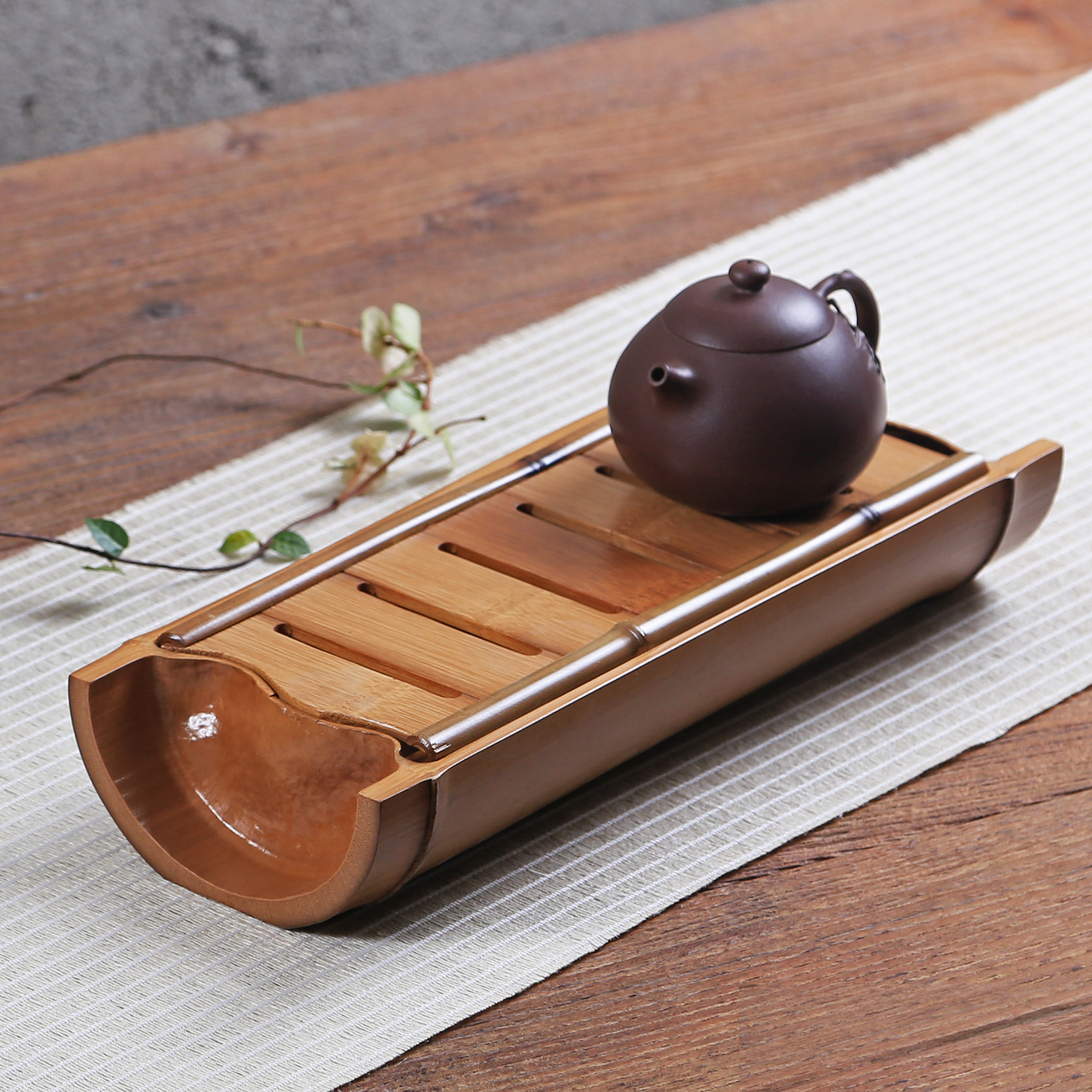 船型竹干泡茶盘 功夫茶具台湾储水式茶台 家用实木迷你小托盘茶海