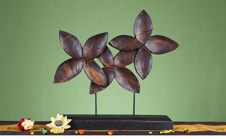 手工木雕树叶装饰桌面摆件