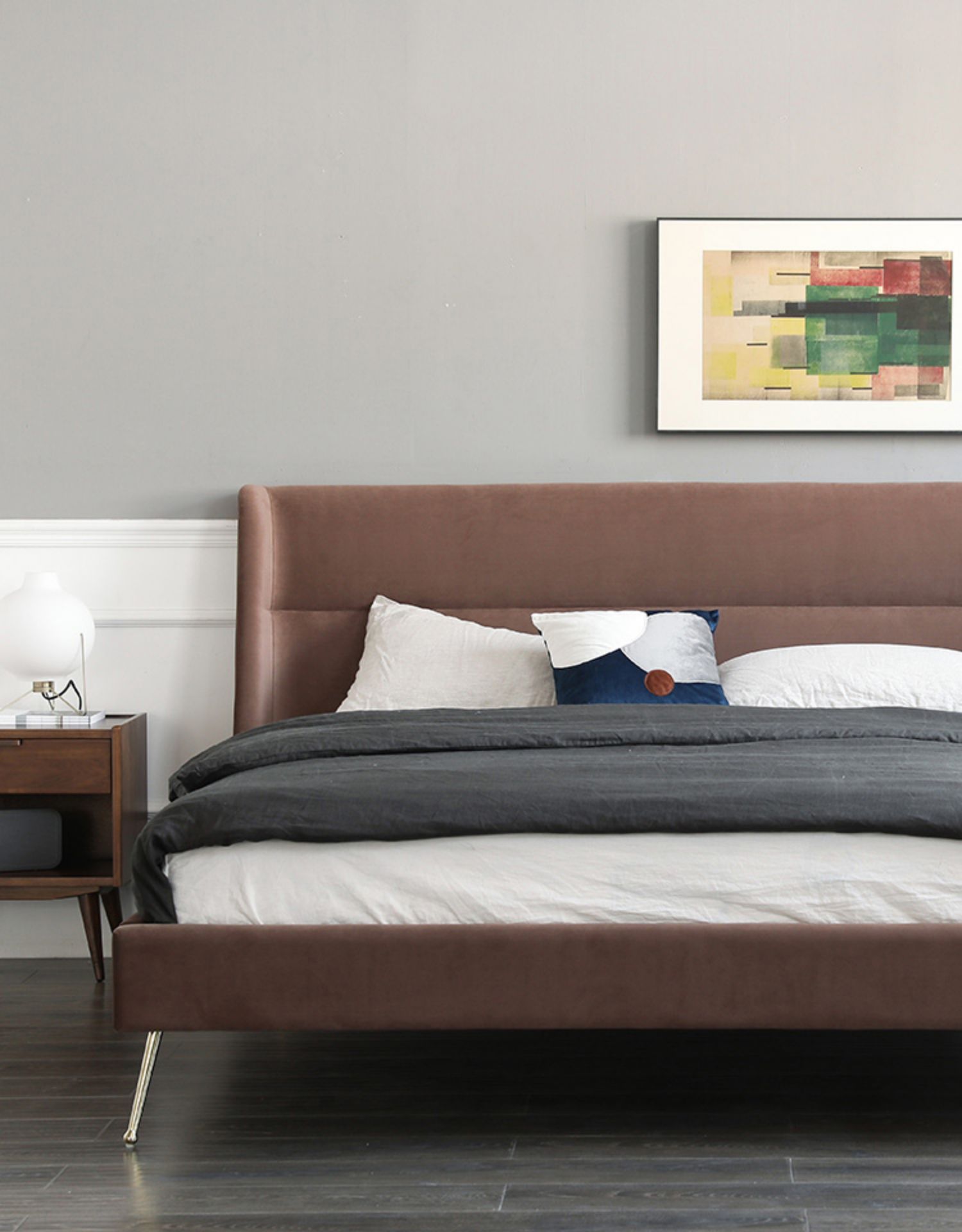 木也家具 北欧极简布艺床丝绒轻奢双人床