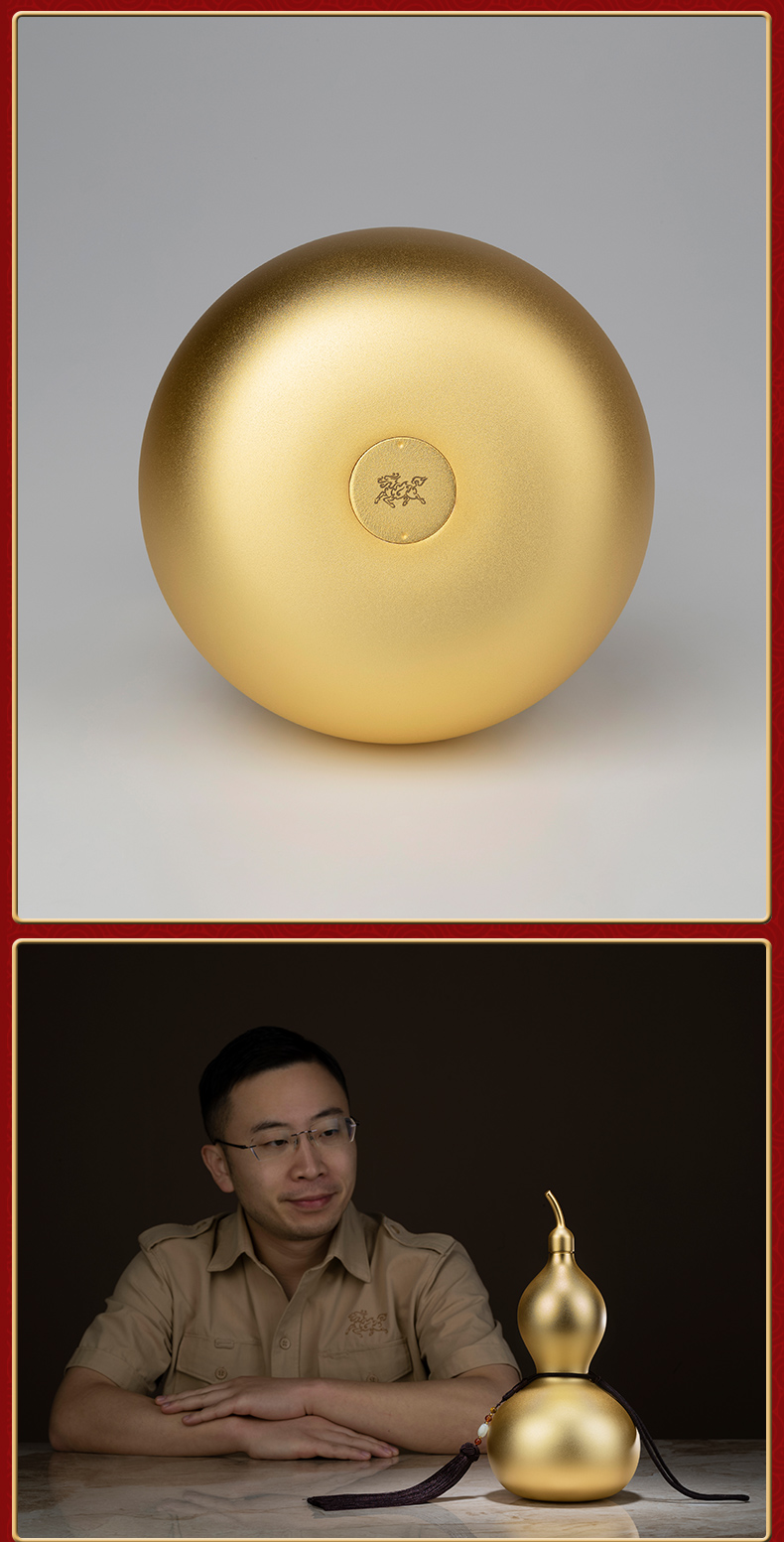 铜师傅 新中式全铜28厘米真金鎏镀铜葫芦铜工艺品家居书房摆件