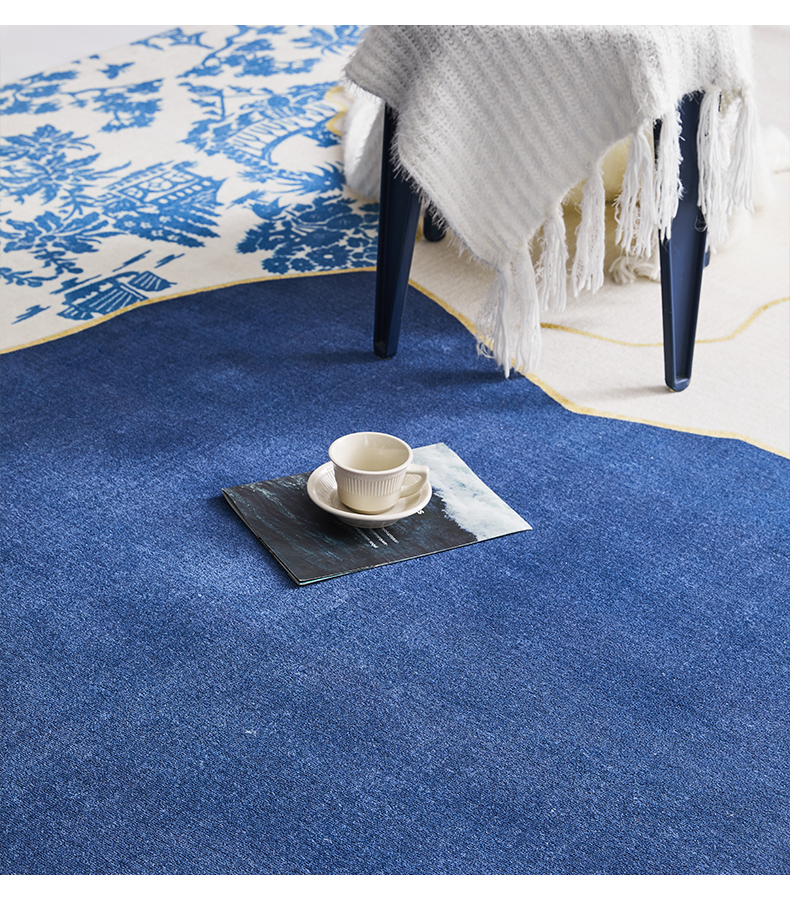 卡乐美 新中式蓝色客厅地毯