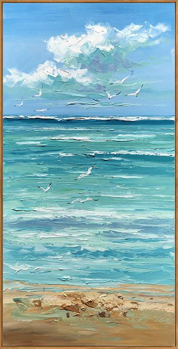 夏日海边 张子柱原创手绘油画 现代简约北欧风景竖版玄关装饰画