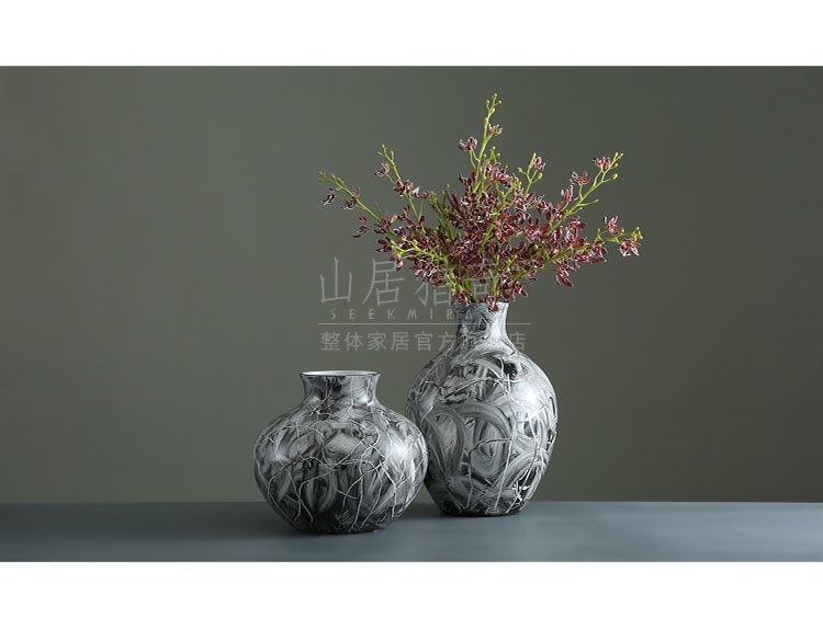 手绘藤蔓纹小口圆肚子陶瓷花瓶器 客厅玄关电视柜家居装饰品摆件