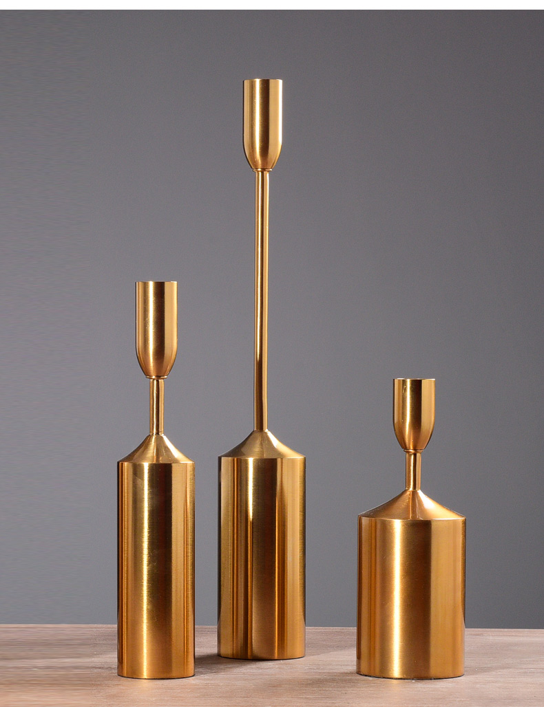 样板间饰品不锈钢金属六件套蜡烛台现代美式欧式奢华家居餐桌摆件